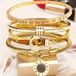 Luxurious Golden-Tone Titanium Steel
Bangles Cuff Bracelet Stacking